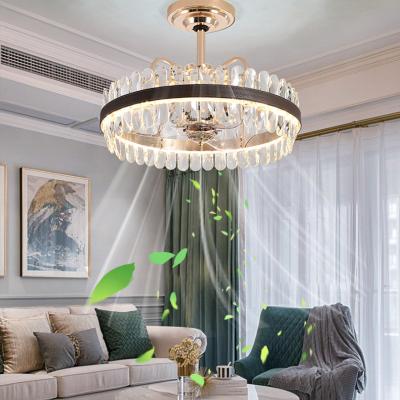 China Luxury Modern Living Room Dining Table LED K9 Crystal Bedroom Ceiling Fan With Light for sale