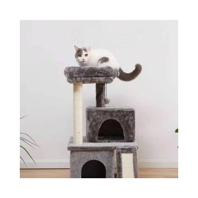 China China Viable Manufacturer Mid Size Cat Tree Scratcher Cat Furniture Tower Gray Pet Play House With Stairs for sale