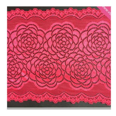 China 21.5cm Sexy Red Nylon Spandex Lace Crochet Lace Fabric Stretch Lace Trim for sale