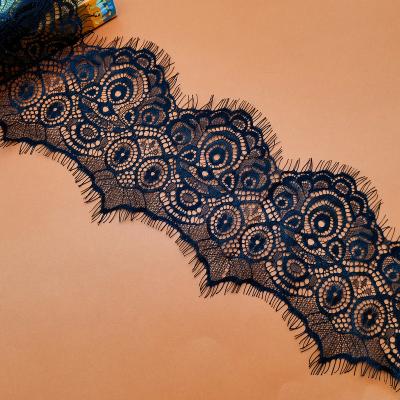 China French Nylon Eyelash Lace Chantilly Lace Trim 9.5cm Black Viable For Lingerie for sale