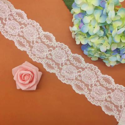 China New Design Sustainable Customized 7.5*300cm Nylon Mesh Lace Trim Knitted Rhinestones French Eyelash For Garment for sale