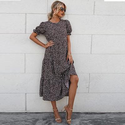 China Anti-Static Women's Summer Boho Dress Floral Print Ruffle Puff Sleeve Midi Beach Casual Beach Dresses High for sale