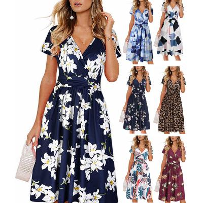 China Breathable Luxury Clothing Summer High Waist Short Sheath Floral Short Dress Dress With Pockets Boho Beach Dresses For Women for sale