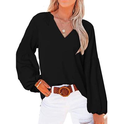 China Plus Size Breathable Women Tops And Blouses V-Neckline Long Sleeve Loose Shirts Tops For Women for sale