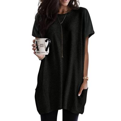 China Breathable Casual Chic Round Neck Women's Oversized T-Shirts Tunic Tops Long Shirts With Pocket for sale