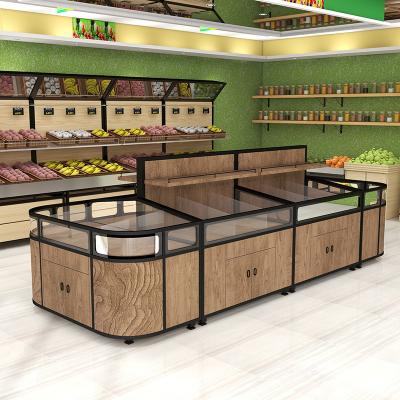 China Double Sided Supermarket Bulk Sweet Candy Food Store Steel-wood Snack Rack Double Side Display for sale