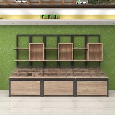 China Customized Tiers Double Sided Wooden Display Stand Merchandise Display Rack For Candy Supermarket Storge Rack for sale