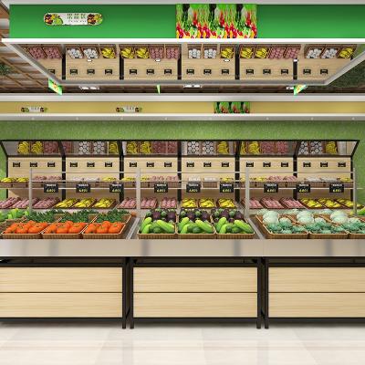 China New design double sided boutique metal vegetable and fruit vegetabable display rack with storage for sale