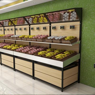 China Double Sided Fruit And Vegetable Supermarket Storage Shelf Racks Systems For Store Vegetable And Fruit Display Rack With Storage for sale