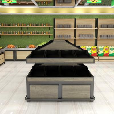 China Factory supermarket double-sided equipment fruit vegetable storage rackfor wooden fruit vegetable racks for sale