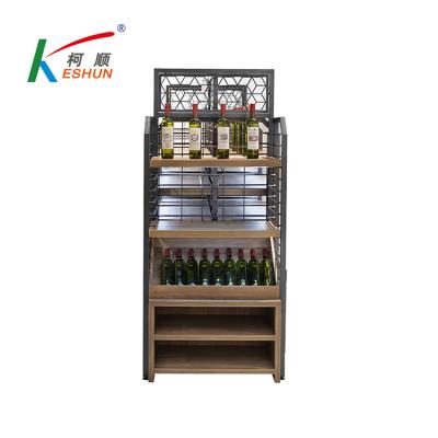 China 5 Layer Supermarket Retail Whiskey Single Side Rack Display Stand Wood Wall Mounted Wine Rack Store Display Stands for sale