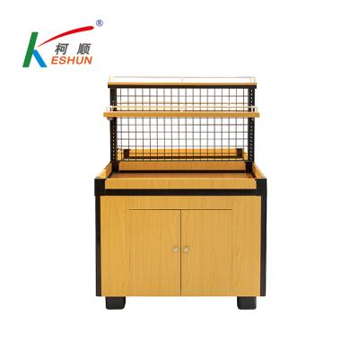 China Good quality double sided supermarket wooden fruit vegetable display rack for store bulk shelves dry goods racks rice racks for sale