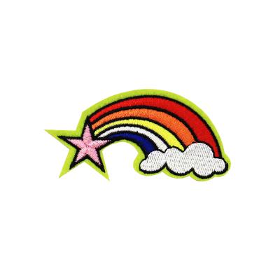 China Custom Factory 3D Stock Rainbow Star Neon Cartoon Cute Kids Jacket Hats Embroidery Patches for sale