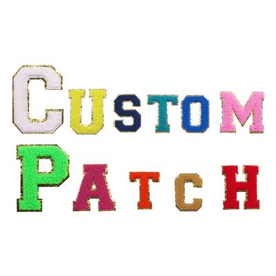 China 3D Patches Embroidery Chenille Glitter Letter Custom Iron On Patch Designer Chenille Glitter Letter For Apparel for sale