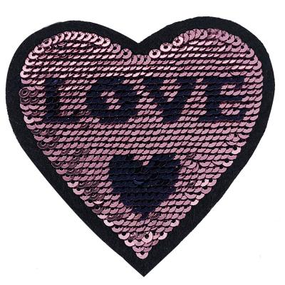 China bulk free samples 3D new design flip on both sides OEM embroidery sequin letter patch lips fabric patches for sale