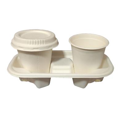 China Disposable 2 Compartment k Disposable Car Coffee Cup Holder Bagasse Disposable Cup Holder for sale