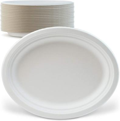 China Eco-Friendly Water-Repellent White Bagasse Disposable Pupl Small Round Oval Dishes Compostable Sugar Cane Dishes With Lid for sale