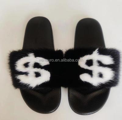 China 2021 New Breathable Women Fashion Real Mink Fur Sandals Real Mink Fur Slides Women Brand Logo Fur Slippers for sale