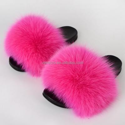 China 2021 Fashion Real Fox Fur Slippers Wholesale Women's Breathable Fluffy Fox Fur Slides Slippers Fashion Real Fox Fur Large for sale