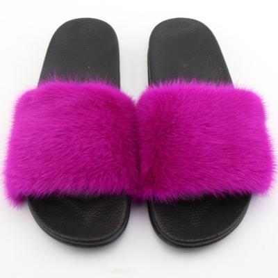 China Wholesale Fashion Real Mink Fur Sandals Shoes Breathable Customized Words Fur Slides Women Fur Slippers for sale