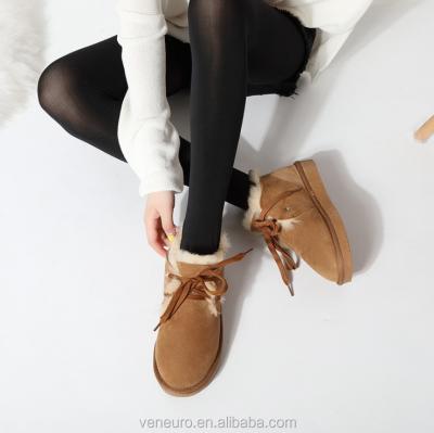 China Ladies Suede Leather Boots Winter Flat Women Snow Boots Sheep Lacing Short Boots Women for sale