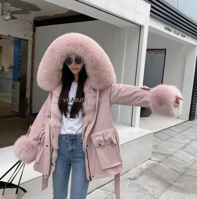 China Winter Warm Ladies Fox Fur Collar Fox Fur Liner Parka Women Long Fox Fur Coat Jacket for sale