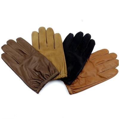 China High Grade Style Calf Cowhide Simple Leather Men's Short Motor Aged Gloves Old With Elastic String for sale