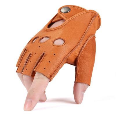 China Best Quality Single Buckskin Sport Leather Brown And Black Half Finger Driving Gloves for sale