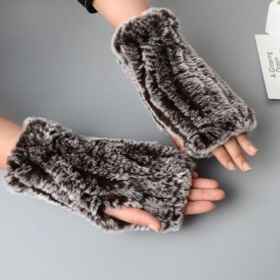 China Women Girls Real Rex Rabbit Fur Plain Winter Fingerless Gloves for sale