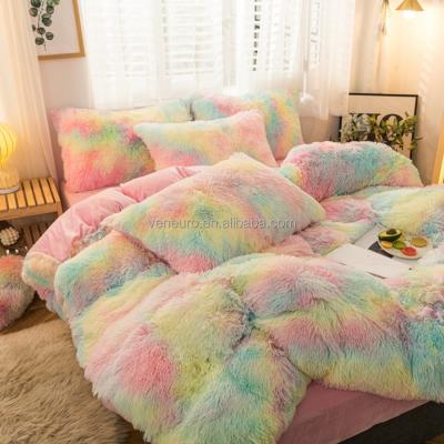 China Wholesale Nondisposable Plush Queen Warm Velvet Faux Fur Winter Sheets Duvet Cover Large Fluffy Furry Bedding Set for sale