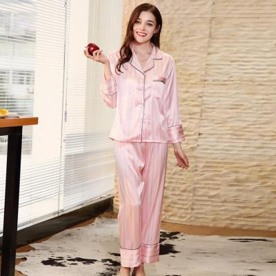 China Breathable Women Spring Pajamas Set Pink Pijama Silk Sleepwear Satin Pajamas Nightgowns Ladies Pajamas for sale