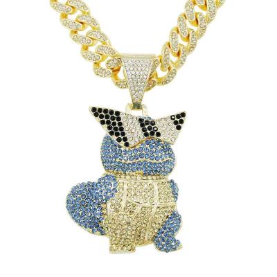 China Hip-hop fashion hip-hop fashion full diamond personality men's and women's cute fresh masterful three-dimensional cartoon animal pendant necklace for sale