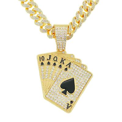 China Exaggerate Pendant Accessory Personalized Cool Punk Hip-Hop Rap Hip-Hop Pendant Diamond Inlaid Poker Necklace Europe and America Pendant Necklace for sale