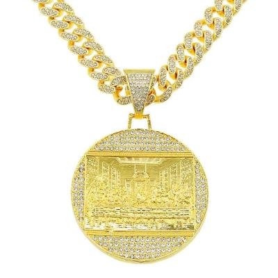 China FASHIONABLE hip-hop exaggerated nightclub fashion diamond round fashionable male punk dominant fresh Cuban accessories pendant necklace chain for sale