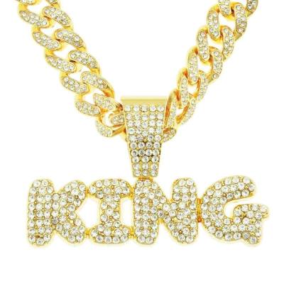 China FASHIONABLE HIP-HOP Exaggerated King Full Diamond Cool Cuban Letter Pendant Necklace Men's Chain Accessories for sale