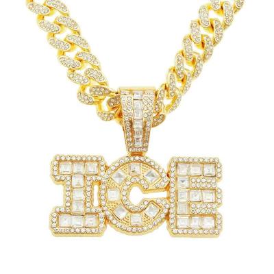 China FASHIONABLE hip-hop splicing full alloy chain pendant letter diamond clavicle chain fashionable fresh square cuban pendant necklace for sale