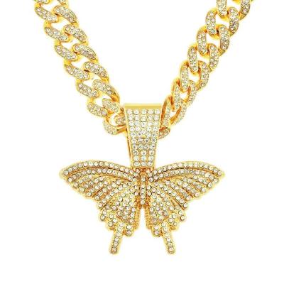 China FASHIONABLE fashion three-dimensional pendant punk wide chain soft wide chain hip-hop cuban chain accessories full diamond butterfly for sale