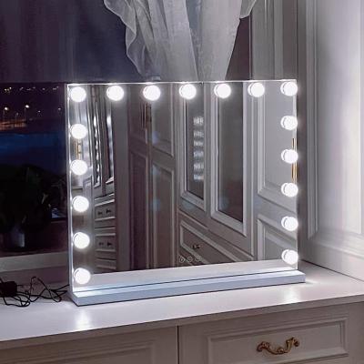 China Lighted Dimmable 17 Bulbs Hollywood Makeup Mirror Three Color Lights Hollywood Vanity Mirror With Bulbs for sale