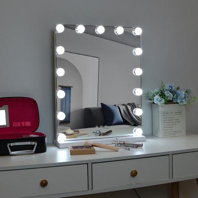 China Tabletop or Wall Mounted Lighted Beauty Mirror Hollywood Vanity Cosmetic Makeup Led Lighted Mirror for Bedroom for sale