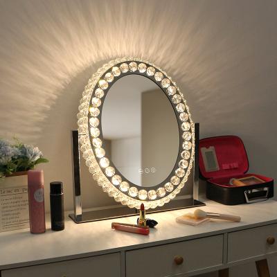 China Wholesale Lit Diamond Luxury Hollywood Style Crystal Crushed Illuminated LED Light Around Makeup Vanity Mirror for sale