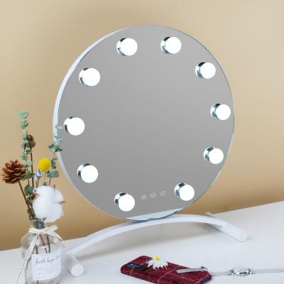 China Round Lighted Metal Round Vanity Makeup Hollywood Mirror Light Block Mirror Circle With Led Lights for sale