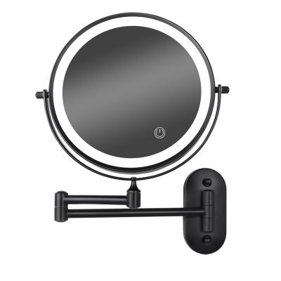 China Lighted Rechargeable Wall Mounted Makeup Mirror with 3 Color Lights and Extendable 1x/5x Magnification Swivel Bathroom Shaving Mirror for sale