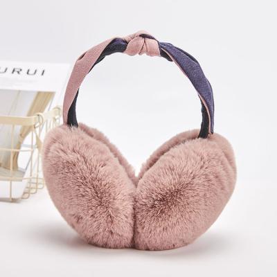 China Cute Soft Feeling Bow Headband Ear Warmers Folding Winter Warm Women's Faux Fur Earmuffs Fashion Ear Spleen for sale