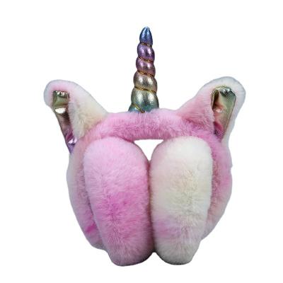 China Colorful Unicorn Earmuffs Cartoon Plush Ear Warmers Soft Feeling Windproof Protective Cover Windproof Children Winter Earmuffs for sale