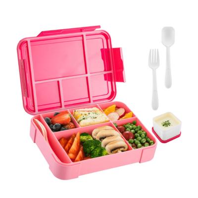 China Heatable BPA-Free Bento Lunch Box Children with 6 Compartments and a Separate Sauce Box Salad Container Snack Box Cutlery Set for sale