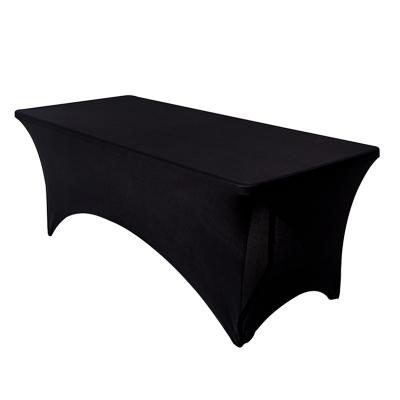 China Stretch 4FT 6FT 8FT Black Fitted Stretch Tablecloth Rectangle Durable Fabric Table Cover for sale