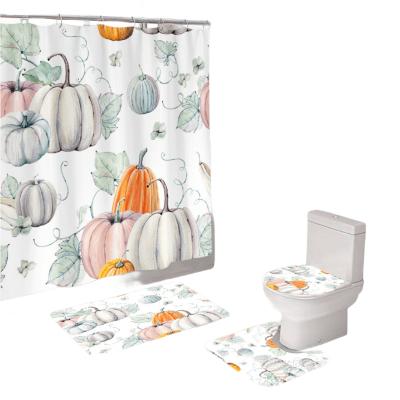 China Stocked Hallowmas Christmas Waterproof Shower Curtain Bathroom Mat Set Home Garden Decor for sale