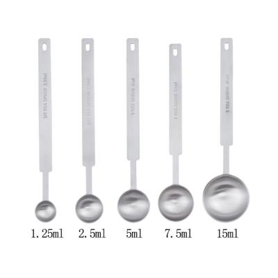 China Stocked 5 PCS/ Set Measuring Spoons Set Stainless Steel Metal Tablespoon Teaspoon Coffee Scoop with 7nch Long Handle for sale