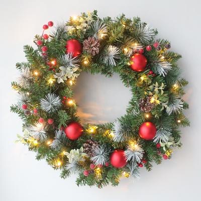 China 60cm Beautiful Pre-Cit Artificial Christmas Wreath with Lights, Decorated with Pine Cones, Berry Clusters and Branches for sale