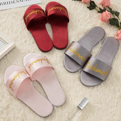 China Fashion Trend Factory Wholesale Satin Bride and Bridesmaid Slippers for Wedding Bachelor Party Fancy Luxury Slippers for sale